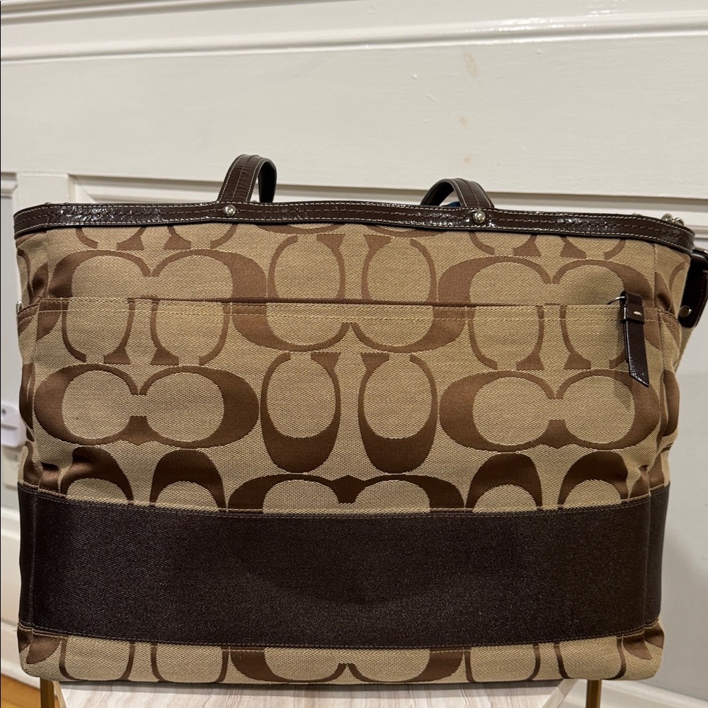 Coach Signature Stripe Baby Diaper Work Travel Large Canvas Brown Tote - Picture 7 of 17